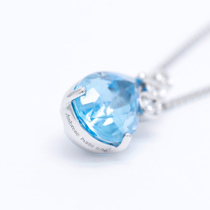 Ambrose アンブローズ Pt ブルートパーズ/ダイヤモンド ペンダント